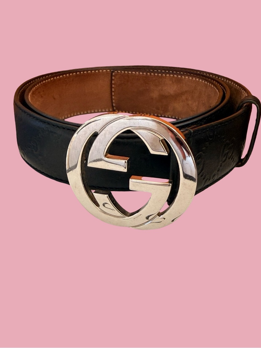 Gucci Black Leather Belt Guccissima silver-tone interlocking G Buckle